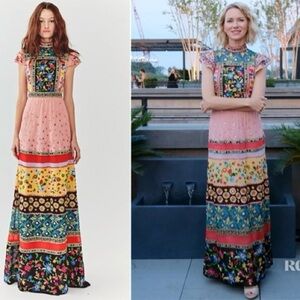 Boho Patchwork Maxi Dress Pink Floral Eyelet Look Cottagecore Sz M